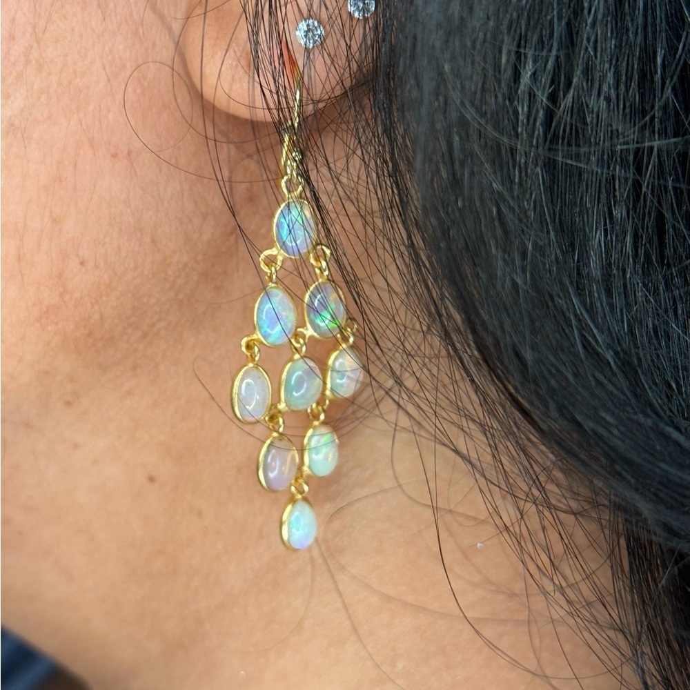 Ethiopian Opal Earrings • 2” Dangle • 925 Silver 18K Gold Plated • Handmade - Picture 10 of 10